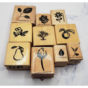 Lot of 10 Flowers Fruit and Nature Wood Mounted Rubber Stamps